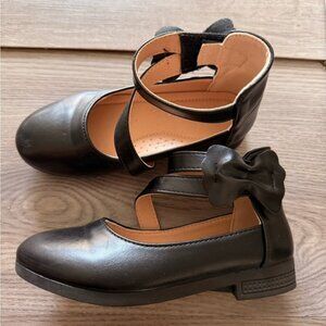 Girls Black Bow Cross-Strap Dress Shoes